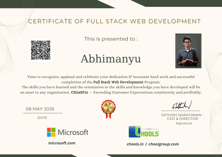 Full Stack Web Development Program Certificate